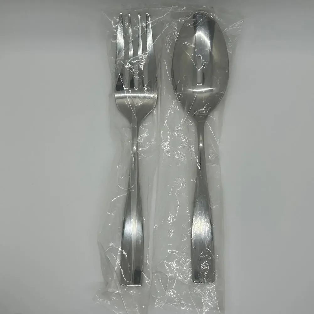 Slotted Serving Spoon & Fork Set GS Savannah NEW Solid Classic Square Polished